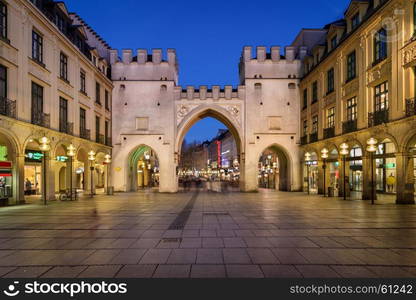 Karlstor Gate and Karlsplatz Square in the Evening, Munich, Germany