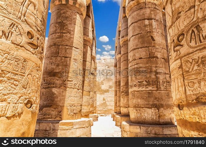 Karnak Temple Great Hypostyle Hall Pillars, Luxor, Egypt.. Karnak Temple Great Hypostyle Hall Pillars, Luxor, Egypt