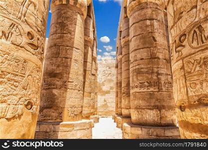Karnak Temple Great Hypostyle Hall Pillars, Luxor, Egypt.. Karnak Temple Great Hypostyle Hall Pillars, Luxor, Egypt