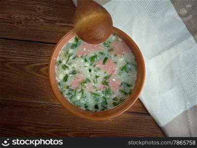Kartoffel-Cremesuppe. potato soup with Vienna sausage