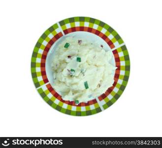 Kartoffelkase - potato cheese. spread from the regions of Bavaria and Austria.made from floury potatoes, sour cream, cream, onions, caraway and parsley.