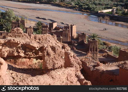 Kasbah Ait Ben Haddou, Morocco, Africa. UNESCO World Heritage Site.. Kasbah Ait Benhaddou in the Atlas Mountains of Morocco