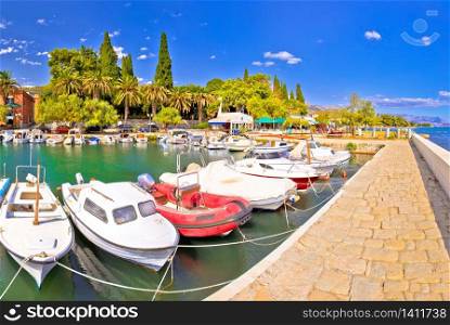 Kastel Luksic harbor and landmarks summer view, Split region of Dalmatia, Croatia
