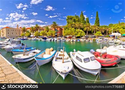 Kastel Luksic harbor and landmarks summer view, Split region of Dalmatia, Croatia