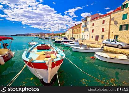 Kastel Novi turquoise harbor and historic architecture view, Split region of Dalmatia, Croatia