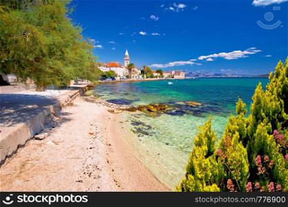 Kastel Stafilic landmarks and turquoise beach view, Split region of Dalmatia, Croatia