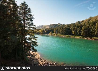 Katun river, in the Altai mountains, Siberia Russia. Katun river, in the autumn Altai mountains