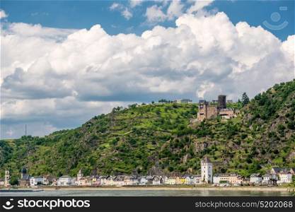 Katz Castle at Rhine Valley (Rhine Gorge) near St. Goarshausen, Germany. Built in 1371 and rebuilt in 1896.