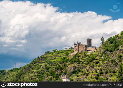 Katz Castle at Rhine Valley (Rhine Gorge) near St. Goarshausen, Germany. Built in 1371 and rebuilt in 1896.