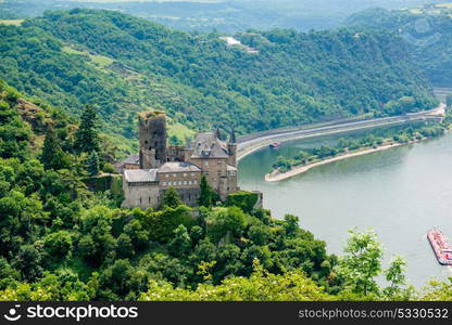 Katz Castle at Rhine Valley (Rhine Gorge) near St. Goarshausen, Germany. Built in 1371 and rebuilt in 1896.