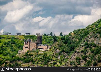 Katz Castle at Rhine Valley (Rhine Gorge) near St. Goarshausen, Germany. Built in 1371 and rebuilt in 1896.
