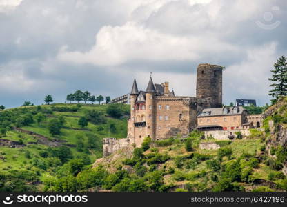 Katz Castle at Rhine Valley (Rhine Gorge) near St. Goarshausen, Germany. Built in 1371 and rebuilt in 1896.