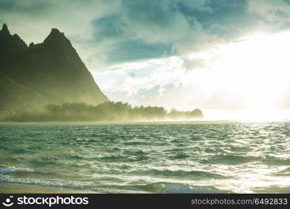 Kauai. Beautiful scene in Tunnels Beach on the Island of Kauai, Hawaii, USA