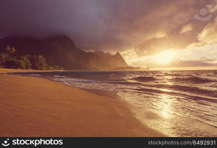 Kauai. Beautiful scene in Tunnels Beach on the Island of Kauai, Hawaii, USA