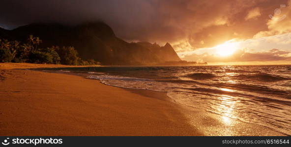 Kauai. Beautiful scene in Tunnels Beach on the Island of Kauai, Hawaii, USA