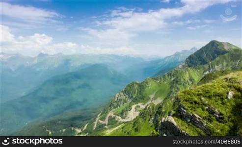 Kaukaz mountains blue sky and clouds tilme lapse