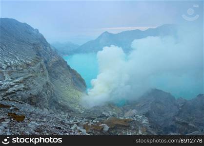 Kawah Ijen crater is the famous tourist attraction in Indonesia. The lake is recognised as the largest highly acidic crater lake in the world
