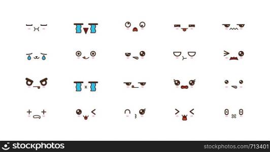 Kawaii icons faces expressions cute smile emoticons. Japanese emoji