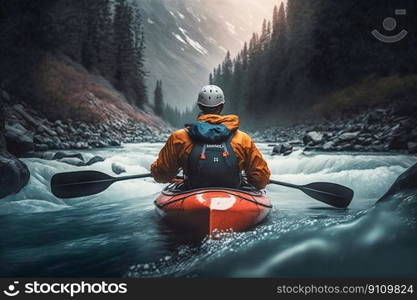 Kayak boat. Kayaking on a river. Generative AI. High quality illustration. Kayak boat. Kayaking on a river. Generative AI