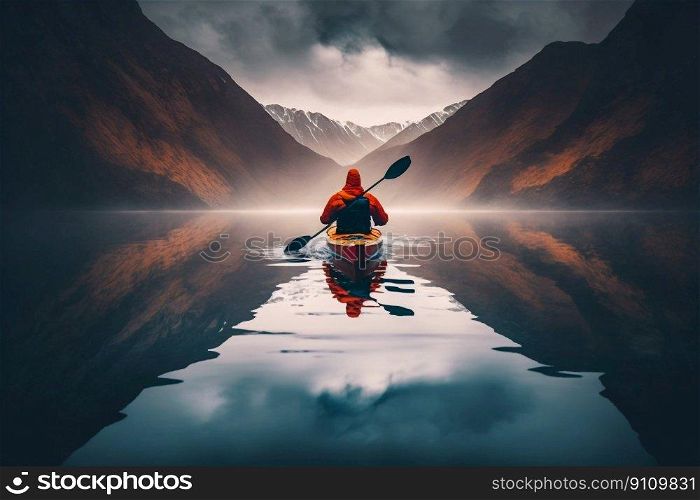Kayak boat. Kayaking on a river. Generative AI. High quality illustration. Kayak boat. Kayaking on a river. Generative AI
