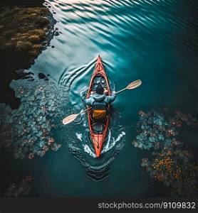 Kayak boat. Kayaking on a river. Generative AI. High quality illustration. Kayak boat. Kayaking on a river. Generative AI