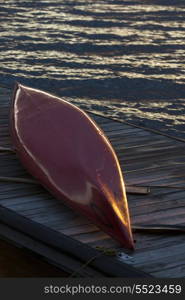 Kayak on a dock, Kenora, Lake of The Woods, Ontario, Canada
