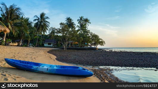 Kayak on the shore of a tropical beach on the island in Thailand