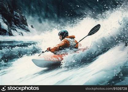 Kayak people downhill snow skiing. Generative AI. High quality illustration. Kayak people downhill snow skiing. Generative AI
