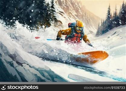 Kayak people downhill snow skiing. Generative AI. High quality illustration. Kayak people downhill snow skiing. Generative AI