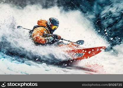 Kayak people downhill snow skiing. Generative AI. High quality illustration. Kayak people downhill snow skiing. Generative AI