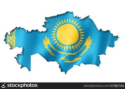 Kazakhstan flag map, three dimensional render, isolated on white