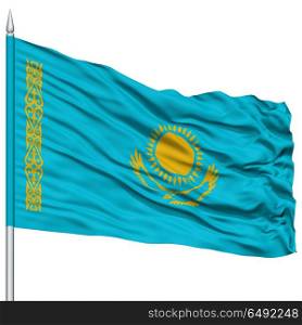 Kazakhstan Flag on Flagpole , Flying in the Wind, Isolated on White Background