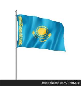 Kazakhstan flag, three dimensional render, isolated on white. Kazakhstan flag isolated on white