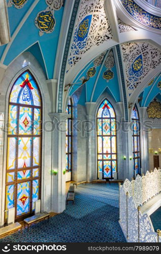 KAZAN, RUSSIA - DECEMBER 01, 2014: Interiors of famous Qol Sharif Mosque - historical building recently renovated, located in Kremlin