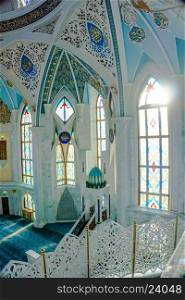 KAZAN, RUSSIA - DECEMBER 01, 2014: Interiors of famous Qol Sharif Mosque. Mosque in Kazan Kremlin. UNESCO World Heritage Site