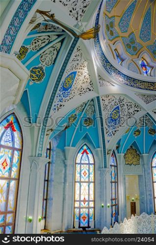 KAZAN, RUSSIA - DECEMBER 01, 2014: Interiors of famous Qol Sharif Mosque. Mosque in Kazan Kremlin. UNESCO World Heritage Site