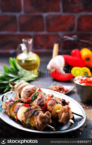 kebab with meat and vegetables, fresh kebab