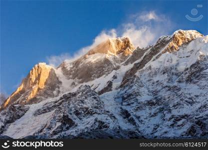 Kedarnath mountain at sunrise, it is a mountain in the Gangotri Group in the Garhwal Himalaya in Uttarakhand state, India.