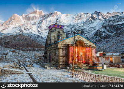 Kedarnath Temple before sunrise, it is a Hindu temple dedicated to Shiva, India.