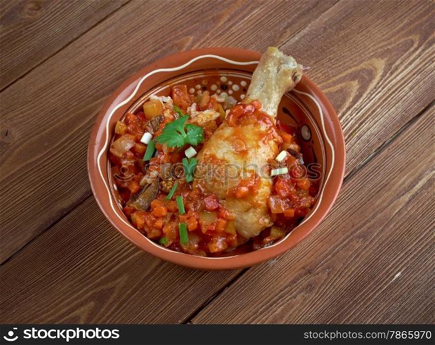 Kedjenou poulet - spicy stew with chicken and vegetables.traditional cuisine of Ivory Coast