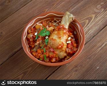 Kedjenou poulet - spicy stew with chicken and vegetables.traditional cuisine of Ivory Coast