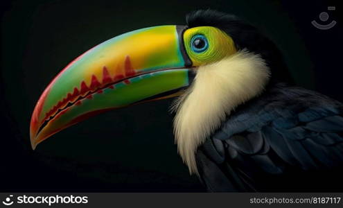 Keel-billed Toucan portrait in nature. Generative AI.. Keel-billed Toucan portrait in nature. Generative AI