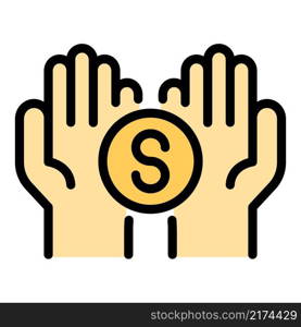 Keep hand money icon. Outline keep hand money vector icon color flat isolated. Keep hand money icon color outline vector