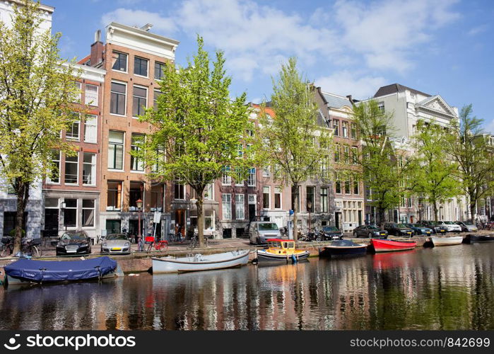 Keizersgracht canal historic architecture in Amsterdam, Netherlands.