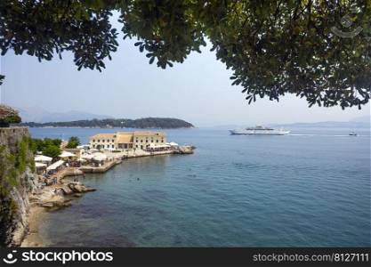 KERKYRA, CORFU, GREECE - JULE 10, 2021  beautiful landscape of the old town of kerkyra. Corfu Island in Greece 