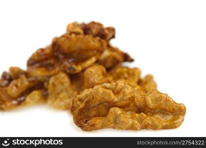Kernel walnut. A photo close up walnut. It is isolated on a white background