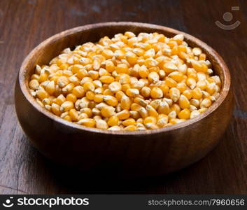 kernels, Corn seeds on wood bowl