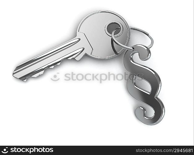 Key and paragrap on white isolated background. 3d