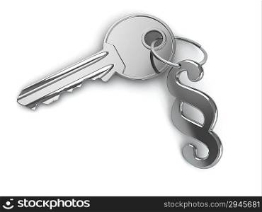 Key and paragrap on white isolated background. 3d