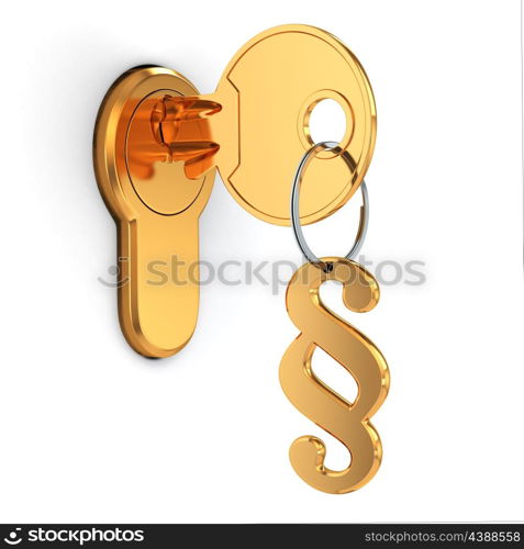 Key and paragrap on white isolated background. 3d